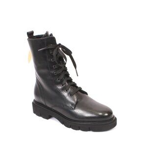 Luca Grossi 319 Black Leather Shearling Fur Zip-Up Lace-Up Ankle Boots